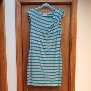 Calvin Klein Blue and Gray Striped Knit Dress
